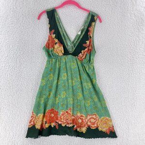 Woo Green Floral Print V-Neck Dress Womens Pullover‎ Sleeveless Summer Size 2
